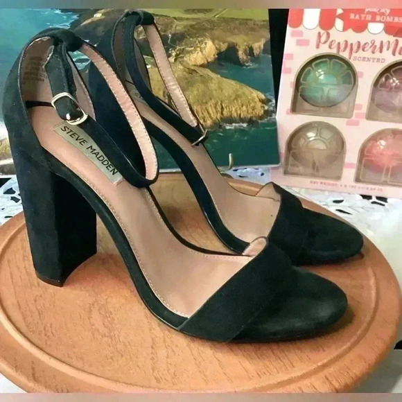Steve Madden Women's Carrson Block Heel Black Suede Sandal Size 9.5 M - Picture 6 of 14